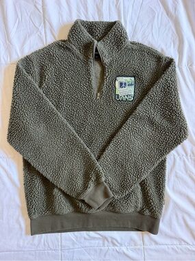 Vans Sherpa Fleece Quarter Zip Pullover Olive Green Retro Computer Size Small